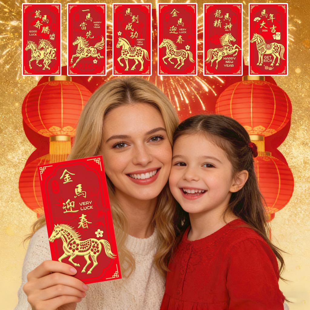 6 PCS Year Of Horse Red Envelope, Chinese New Year Red Envelope