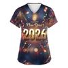 Women's Fashion Printed Short Sleeve V Neck Pattern Tops Pocket Working T-shirts