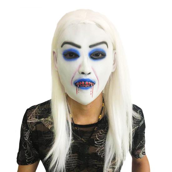Halloween Horror Grimace Ghost Masque Scary Full Head Latex Zombie Masque with Hair Creepy Halloween Party Cosplay Costume