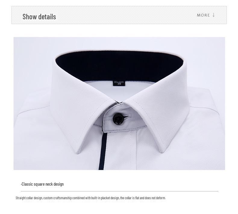 2025 Spring/Summer Men's Iron-Free White Long Sleeve Business Casual Shirt - Plus Size Available