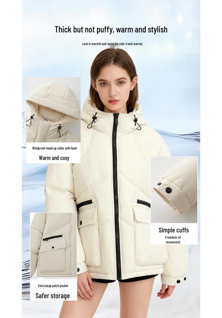 Men's Unisex Hooded White Duck Down Jacket - Casual Style, Cold Protection