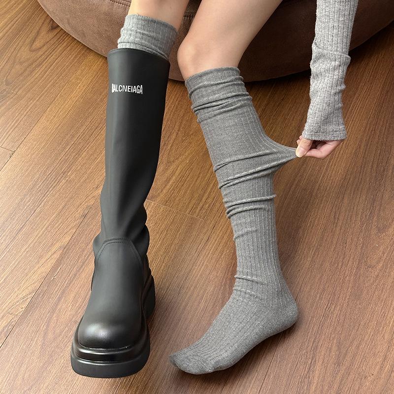 Japanese Style White Vertical Stripe Ruffle Calf Socks - High-Quality High-Top Spring & Summer JK Long Socks for Women