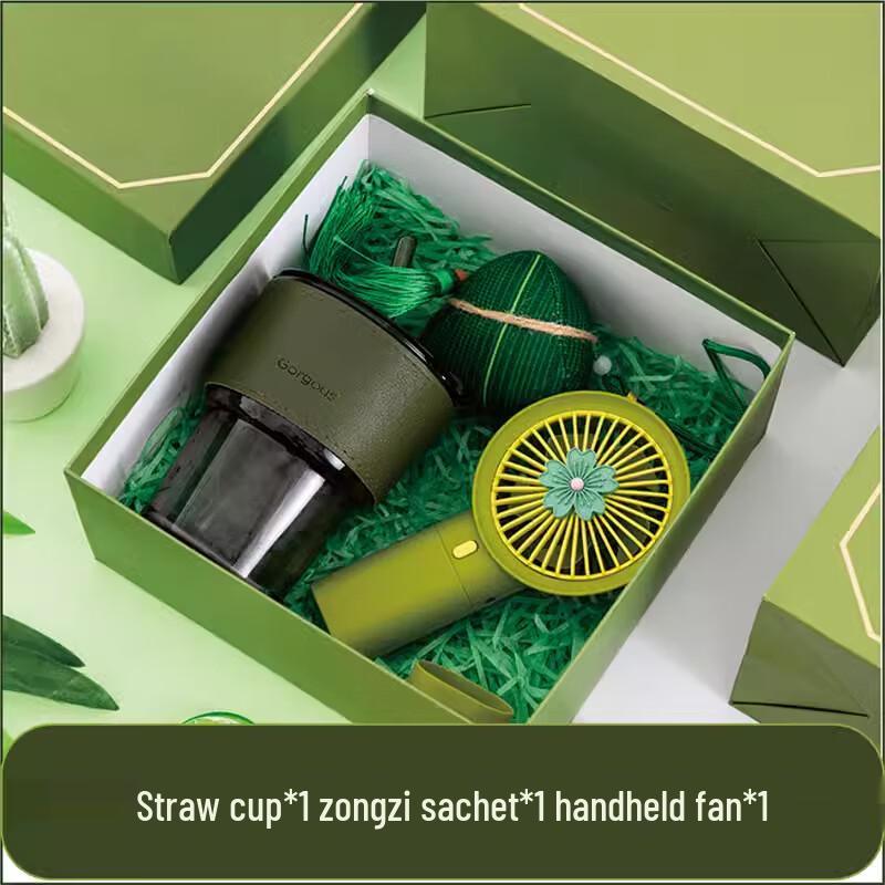 Mid-Autumn Festival Glass Cup Gift Set with Fan & Sachet