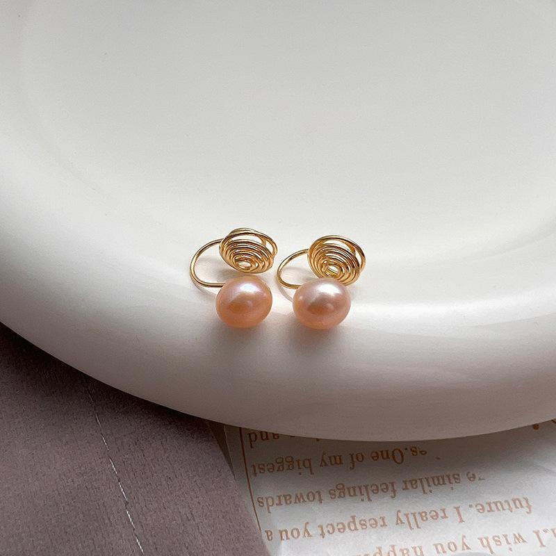 

Real steamed bread bead ear clips, no ear piercings, high-end simple temperament, natural freshwater pearls, painless mosquito coil disc earrings 14k real gold plating