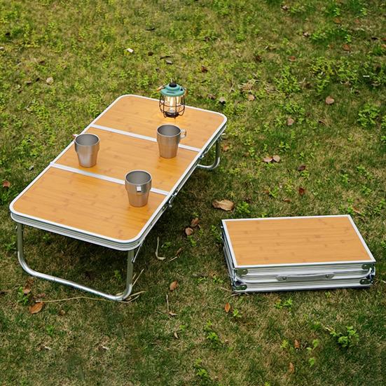 Picknick im Freien Klapptisch Leichte Heavy Duty Aluminium Rahmen Bambus Top Camping Wandern