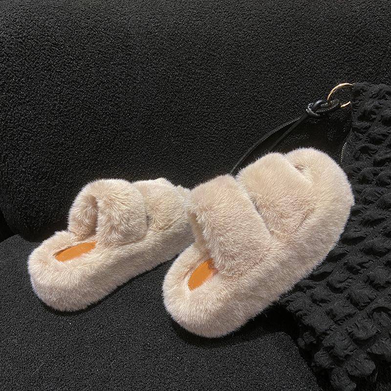Cm Fluffy Shoes Women Wear  Internet Celebrity Explosion Autumn and Winter Go Out Thick-soled Plush Cotton Slippers