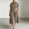 ZANZEA Casual dames overhemdjurk met omgeslagen kraag, ruitprint, losse korte mouwen