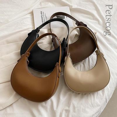 Fashion White Shoulder Bags For Women Pu Leather Solid Color Half Moon Bag Shoulder Bag Designer Lady Handbags Women Forearm Bags