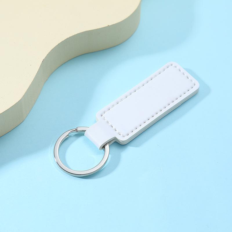 10 Colors Bright PU Leather Keychain Double-sided Car Thread Small Gift Metal Pendant PU Key Chain Simple KeyChains Keyholde