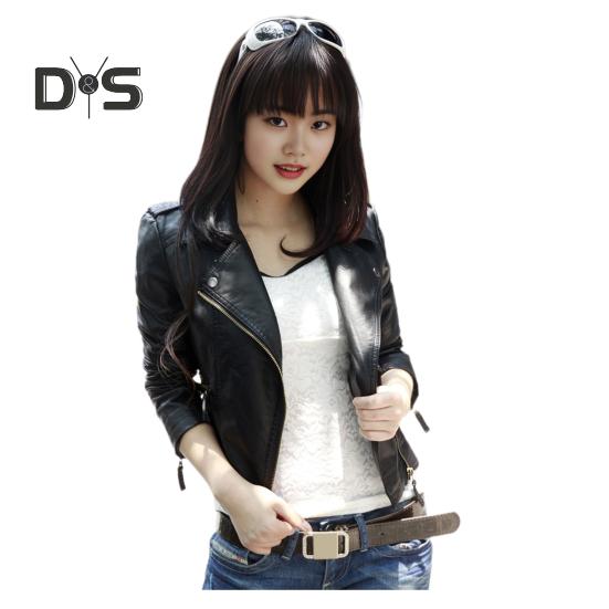 Women Spring Fall Coat Faux Leather Turn-down Collar Zipper Pockets Windproof Zip-up Solid Color Plus Size Long Sleeves Motorcycle Jacket