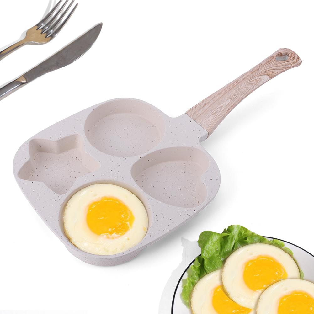 4 Hole Omelet Pan Egg Frying Pan Granite Coating Omelette Skillet Wooden Handle Fried Egg Pan for Gas Stove and Induction Cooker China Mainland