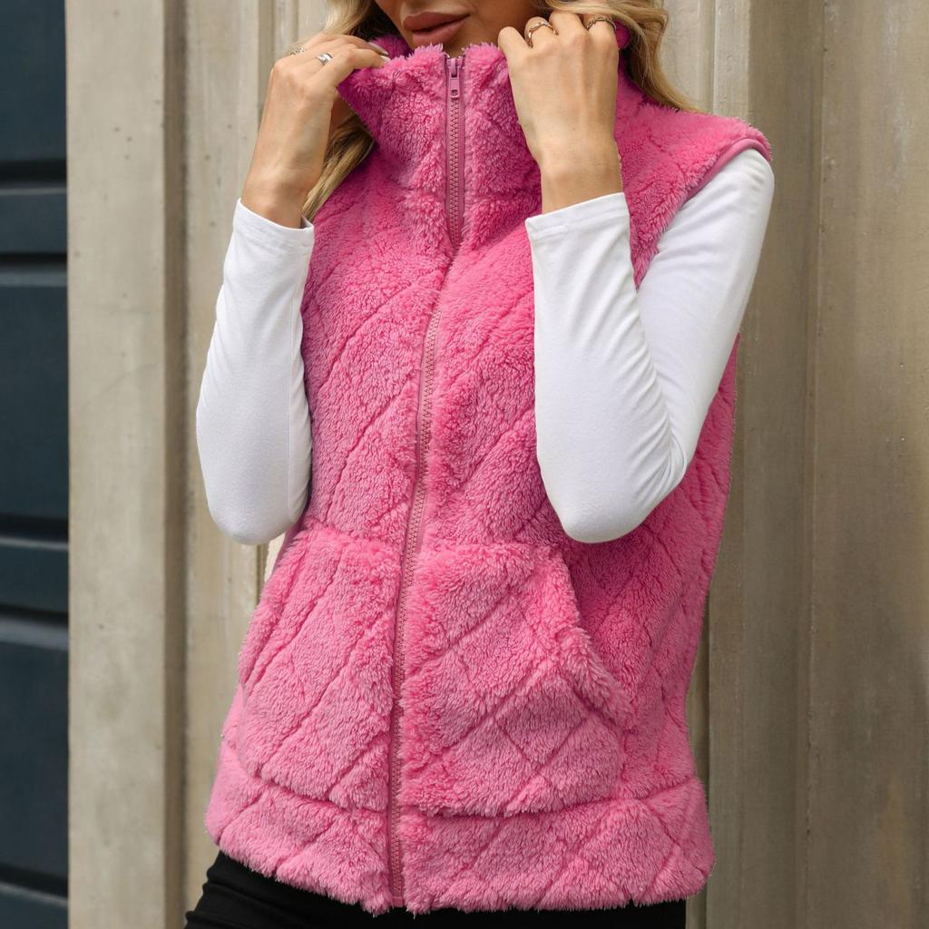 Women's Fuzzy Fleece Vest Casual Warm Zip Up Sherpa Vest Jacket with Pockets for Fall Winter Sleeveless Jacket Cozy Cardigan Outerwear for Women