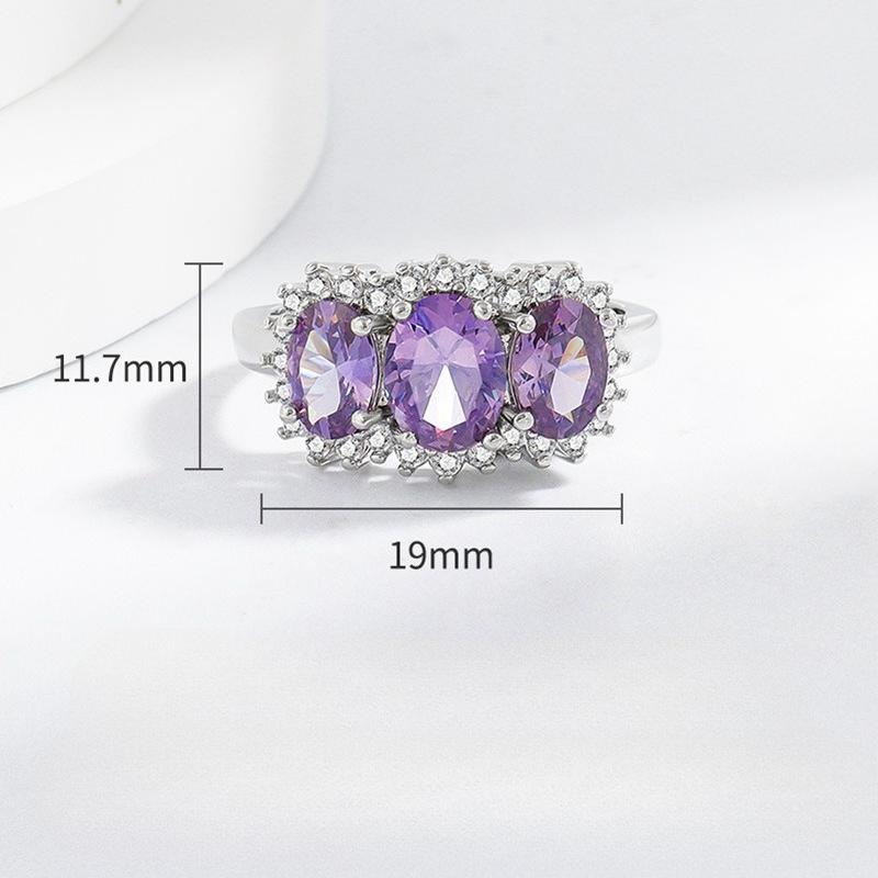 Silve Gorgeous Shiny Stone Purple Zircom Ring For Women Engagement Wedding High Quality Fine  Copper Jewelry