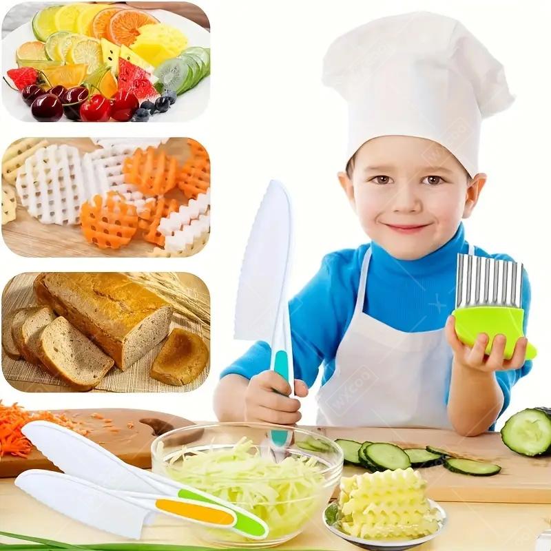 9PCS Kids Cooking Cutter Knife Set Plastic Fruit Knives DIY Toddlers Kid Safe Peeler Knife Cutting Boards Kitchen Accessories