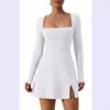Women's Dress Plus Size Square Neck Long Sleeve Slit Flare Mini Dresses