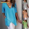 Women's Fashion Casual Solid Color Print 1/2 Sleeves V Neck Blouses & Shirts