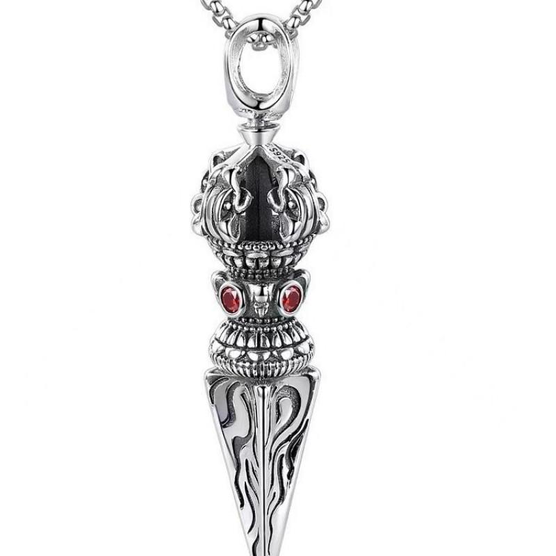Copper Silver-Plated Vajra Pendant Necklace Vintage Unisex Bohemian Jewelry Men Women Couples