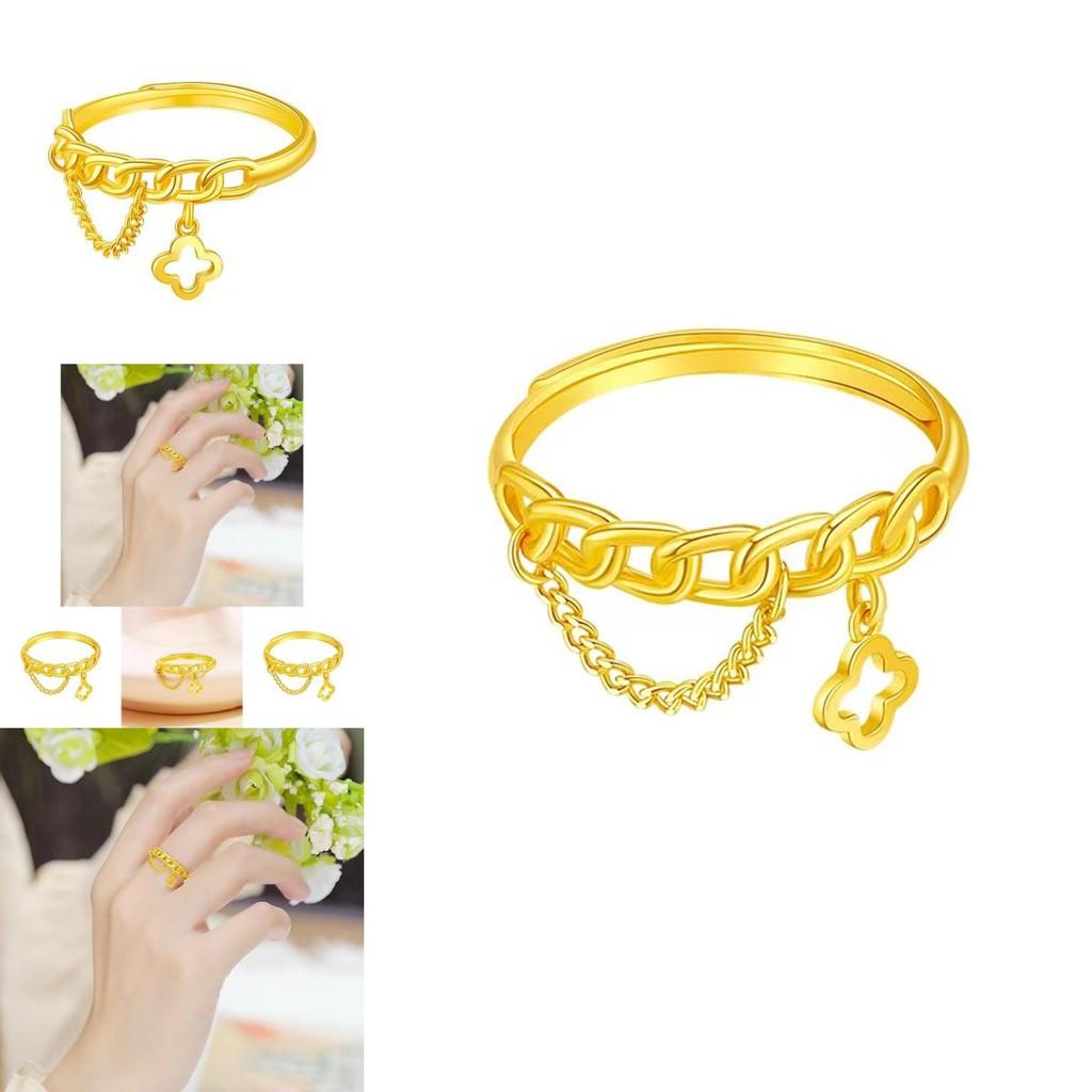 Exquisite Four Leaf Clover Ring For Women Adjustable Copper Plated Jewelry Gift