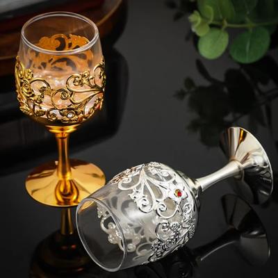 European Silver Metal&Glass Goblet Set-Elegant Embossed Stemware for Wine/Coffee, Luxury Wedding Gift, High-End Home Bar Decor