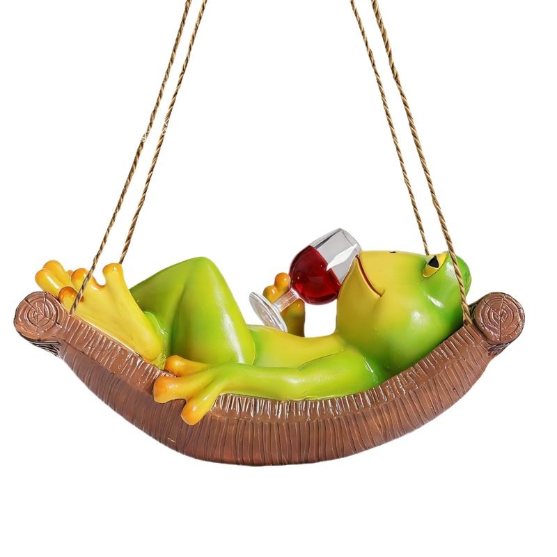Resin Hanging Sleepings Frogs Figurines Swing Frogs Statue Garden Decors Landscape Decors Animal Figurines Sculptures 1