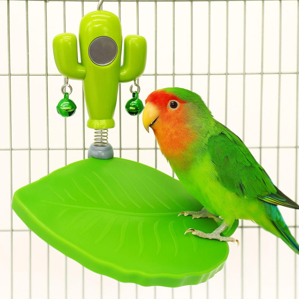 Funny Leaves Shape Bird Perch Stand Wear Resistant with Bells Parrot Play Stands Cactus Bird Mirror Toy Cage Accessories