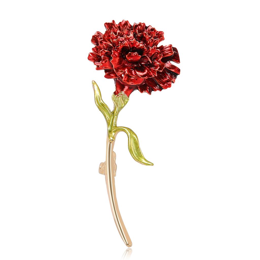 Vintage Carnation Flower Brooch, Red - Retro Floral Pin for Women and Girls