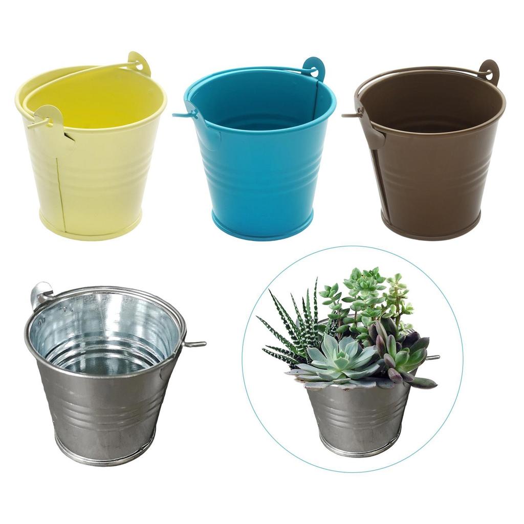 5x Small Metal Buckets Decor Crafts Planters with Handle Versatile Creative Plant Pots for Party Supplies Gift Patio Yard Garden