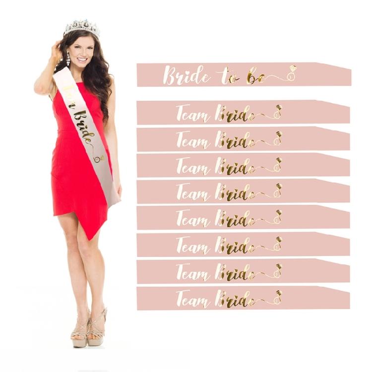 Satined Bridal Shower Sash Collection 9Pieces Wedding Decoration and Bridesmaid Gift Essential Team Bride Shoulder Strap