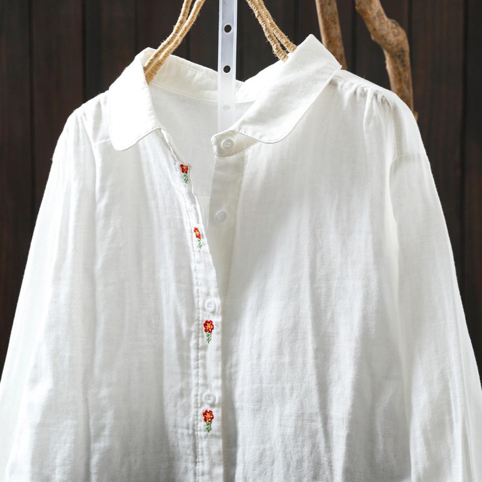 Women's Autumn Double Layer Cotton Long Sleeve Shirt - Solid Color, Casual, Slimming Design