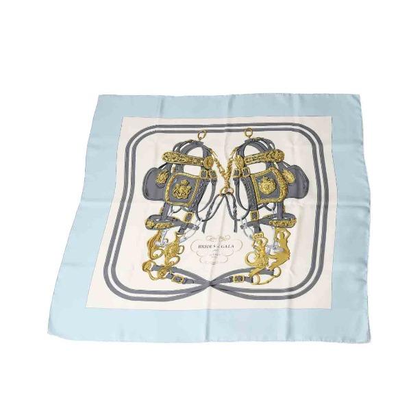 HERMES Carre90 BRIDES de GALA silk scarf silk light blue Women Used