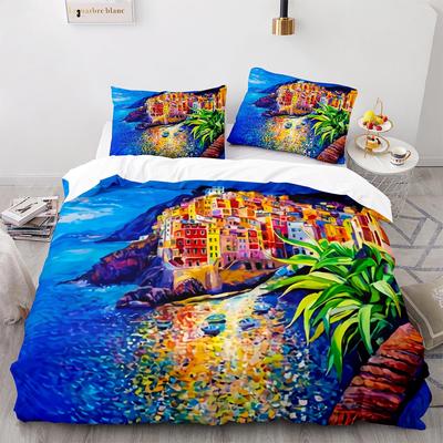 Watercolor Duvet Cover Set, Holiday Scenery 3 Piece Bedding Set with 2 Pillow Shams, Queen/King/Full/Twin Size Quilt Cover Girls