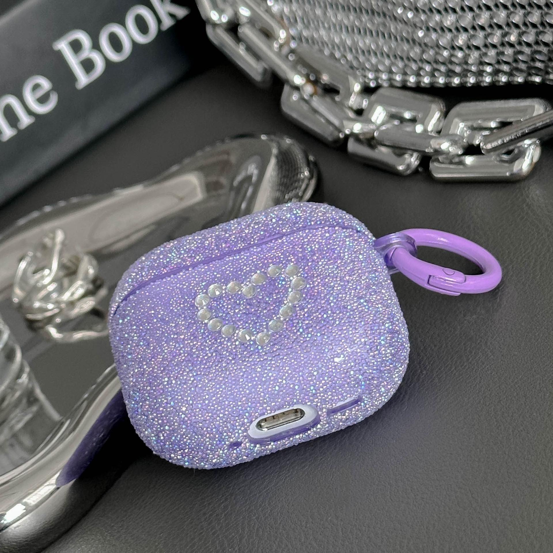 

Shiny Candy Color Earphone Protective Case Airpods 4th Generation Love Pink Diamond Earphone Cover Pro2 with Hook Love pink diamond + round buckle