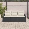 3 Piece Sofa Set with Cushions Black Poly Rattan