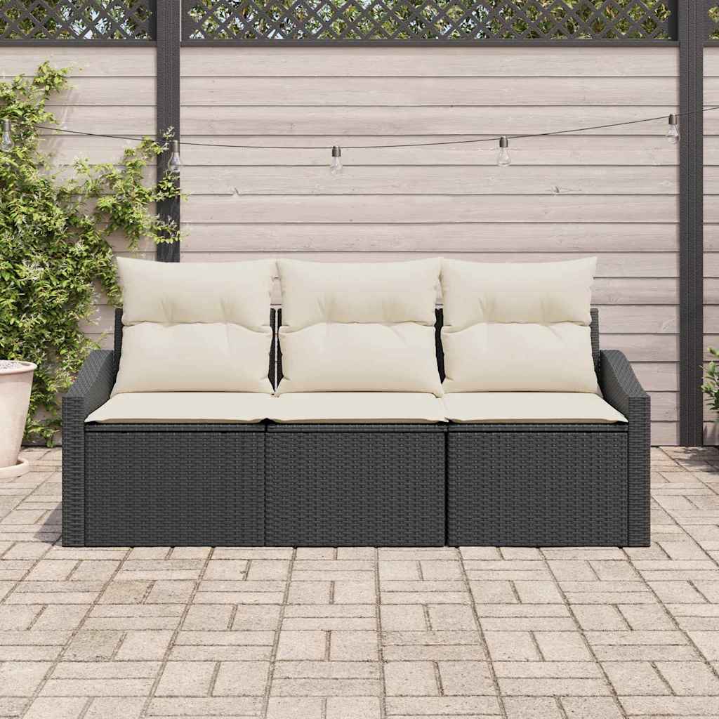 3 Piece Sofa Set with Cushions Black Poly Rattan