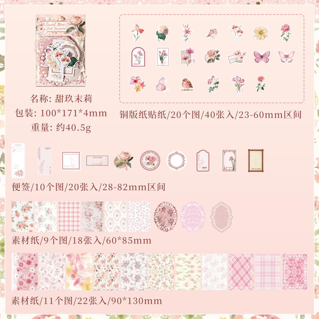 100 - Sheet Vintage Floral Pattern material & Sticker Set, Retro Flower Designs for Hand Account & DIY Crafts