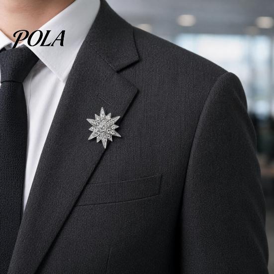 Rhinestone Lapel Pin 1/2Pcs Double-Layered Eight-Pointed Star with Rhinestones, Thickened Alloy Fashion Suit Safety Buckle for Suits Shirts