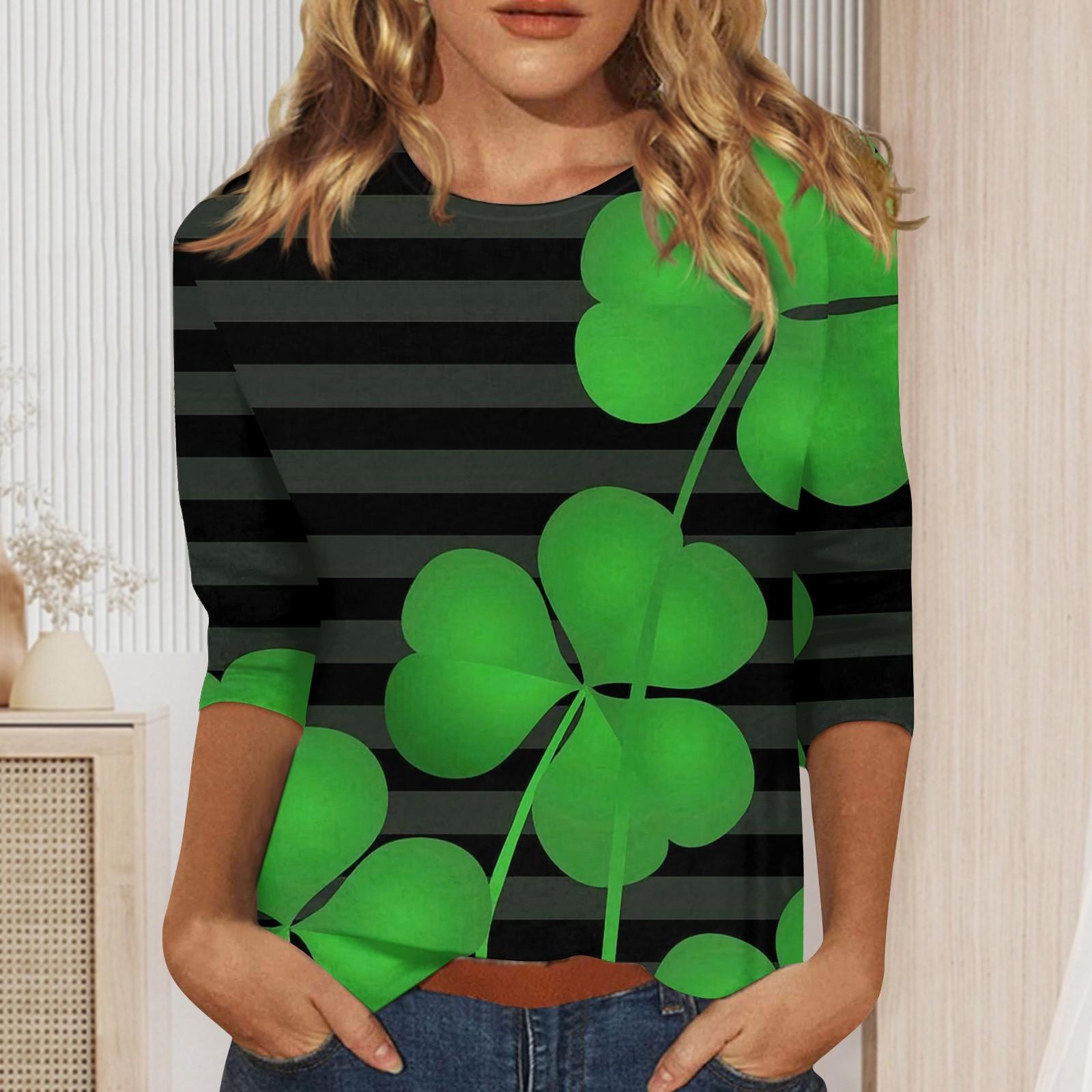 

Женские рубашки с рукавом 3/4 St. Футболки с графическим принтом ко Дню Святого Патрика, блузки, повседневные базовые топы больших размеров, пуловеры L
