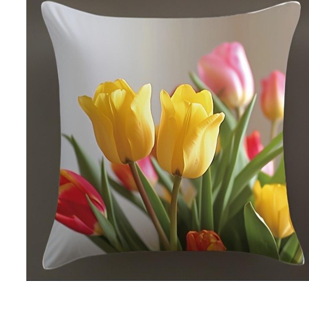 

Vibrant Tulip Garden PillowcasesLiving room sofa cushion cover, soft and comfortable, bedroom room decoration 16x16in 40x40cm