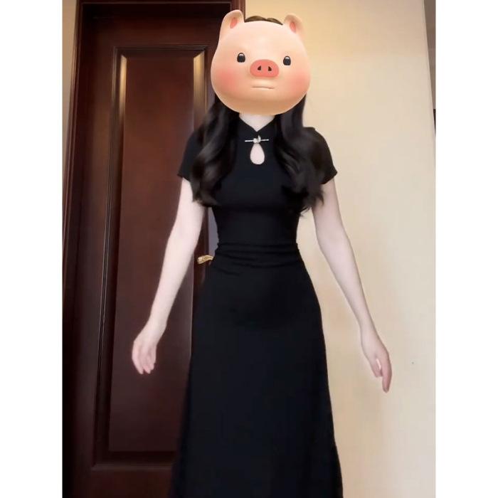 New Small Improved Cheongsam Black Dress Summer New Chinese Style Women's Slim Dress