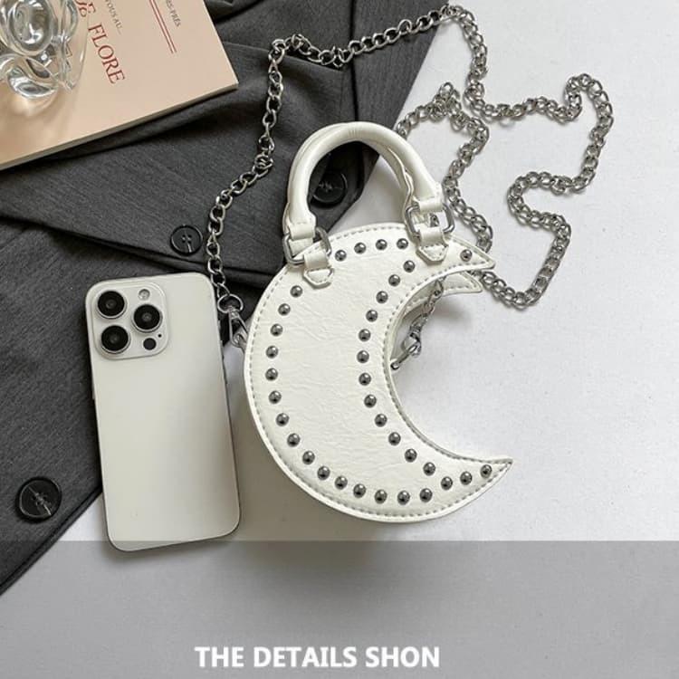 Moon Shape Rivet Chain Bag Women's Handbag