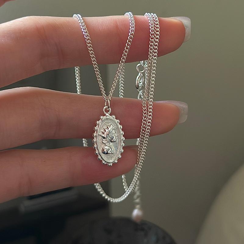 S925 Sterling Silver Niche Design Sense Retro Portrait Simple Necklace Korean Style Fashionable Collarbone Chain 925 silver