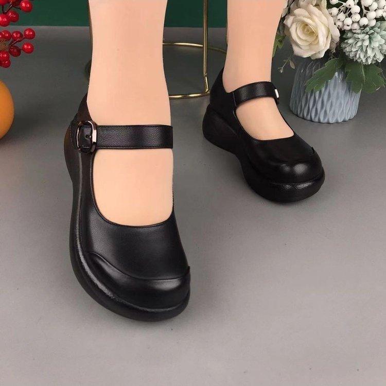 Retro casual British style small leather shoes muffin platform women's shoes 2025 spring new shallow mouth round head mother single shoes