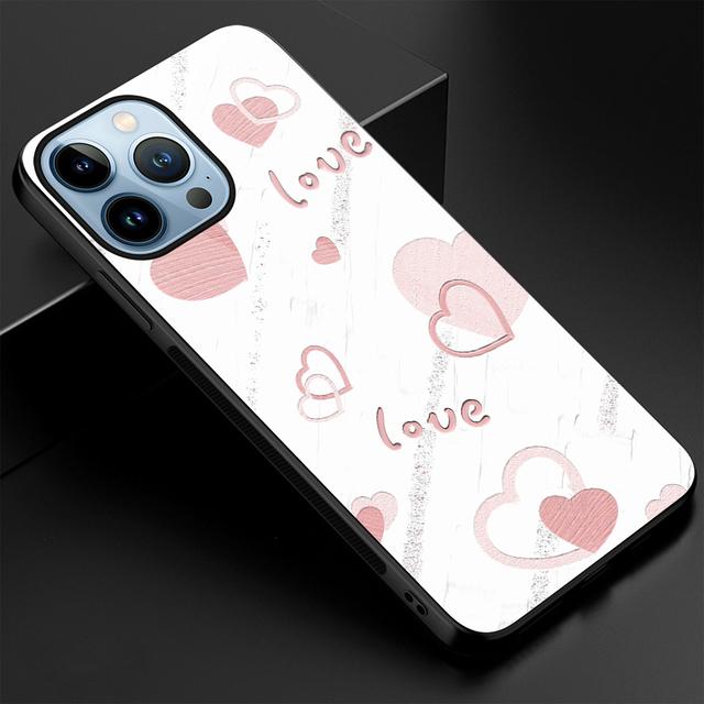 

Чехол для телефона с розовым сердечком для Iphone 14 13 12 11 Pro Max Mini Xs Xr X 7 8 6s Plus Se 2022, задние чехлы из закаленного стекла Carcasa For iPhone 14