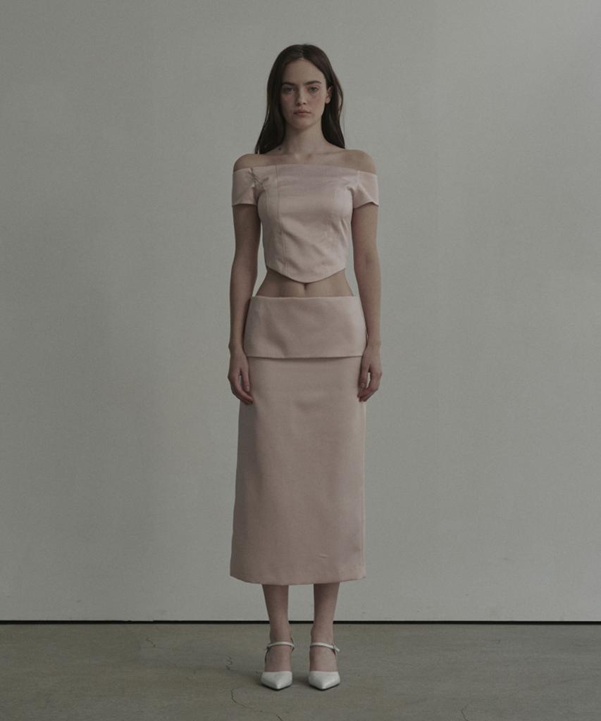 Mausolleum Flipped Satin Long Skirt - Pink