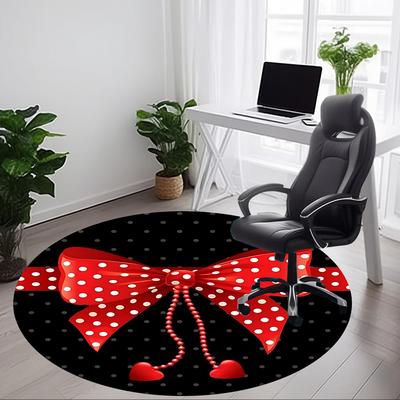 1pc Polka Dot Bow Office Round Rug, Carpet for Office, Gaming, Lightweight Round Floor Mat Yy260208035