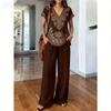 Malaysia Bohemian Print Two-piece Fashion V-neck Short-sleeved Suit Top