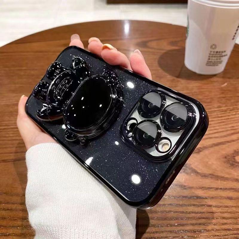 

Astronaut Bracket for IPhone16 Glitter Plated Phone Case for Apple 15 Cartoon 14promax Protective Case For Apple 16plus