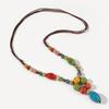 JMXD Boho Vintage Ceramic Long Necklace Sweater Chain Pendant Statement Versatile Clothing Accessory Ethnic Retro Fashion Jewelry