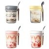 Tazza per Avena Overnight in Vetro Borosilicato Contenitore per Porridge Con Coperchio e Cucchiaio da Appendere Per Colazione Ufficio Palestra