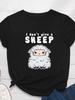 I Don't Give A Sheep Print Women Tee Short Sleeve Crewneck Cartoon Sheep Women Tee Breathable Harajuku Daily Aesthetic Funny Tee
